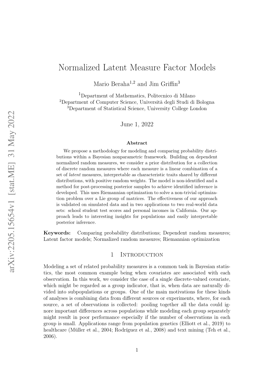 Pdf Normalized Latent Measure Factor Models