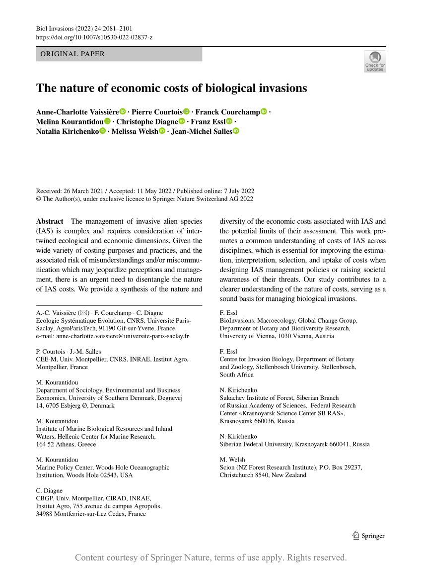 the-nature-of-economic-costs-of-biological-invasions-request-pdf