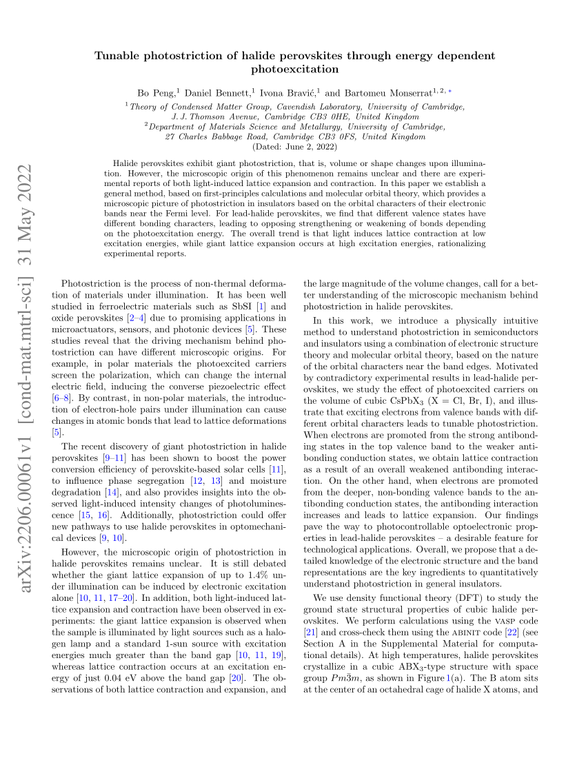 Pdf Tunable Photostriction Of Halide Perovskites Through Energy