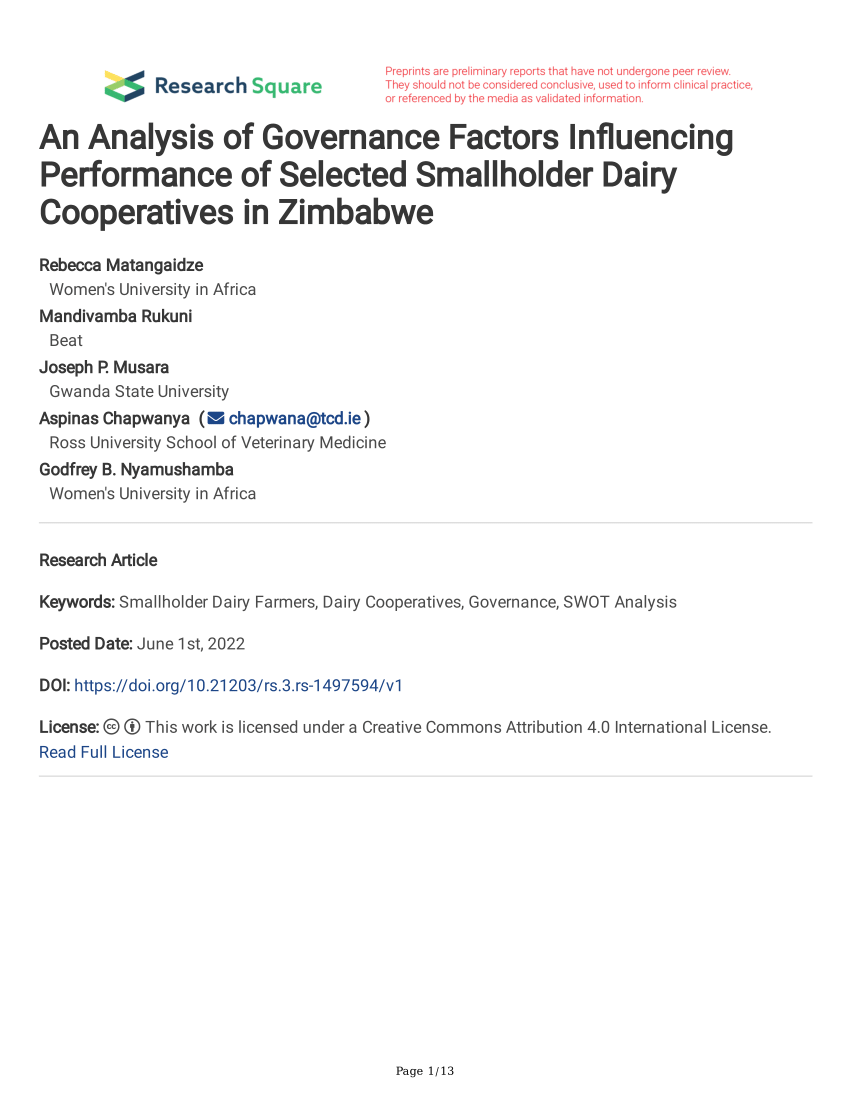 (PDF) An Analysis of Governance Factors Influencing Performance of