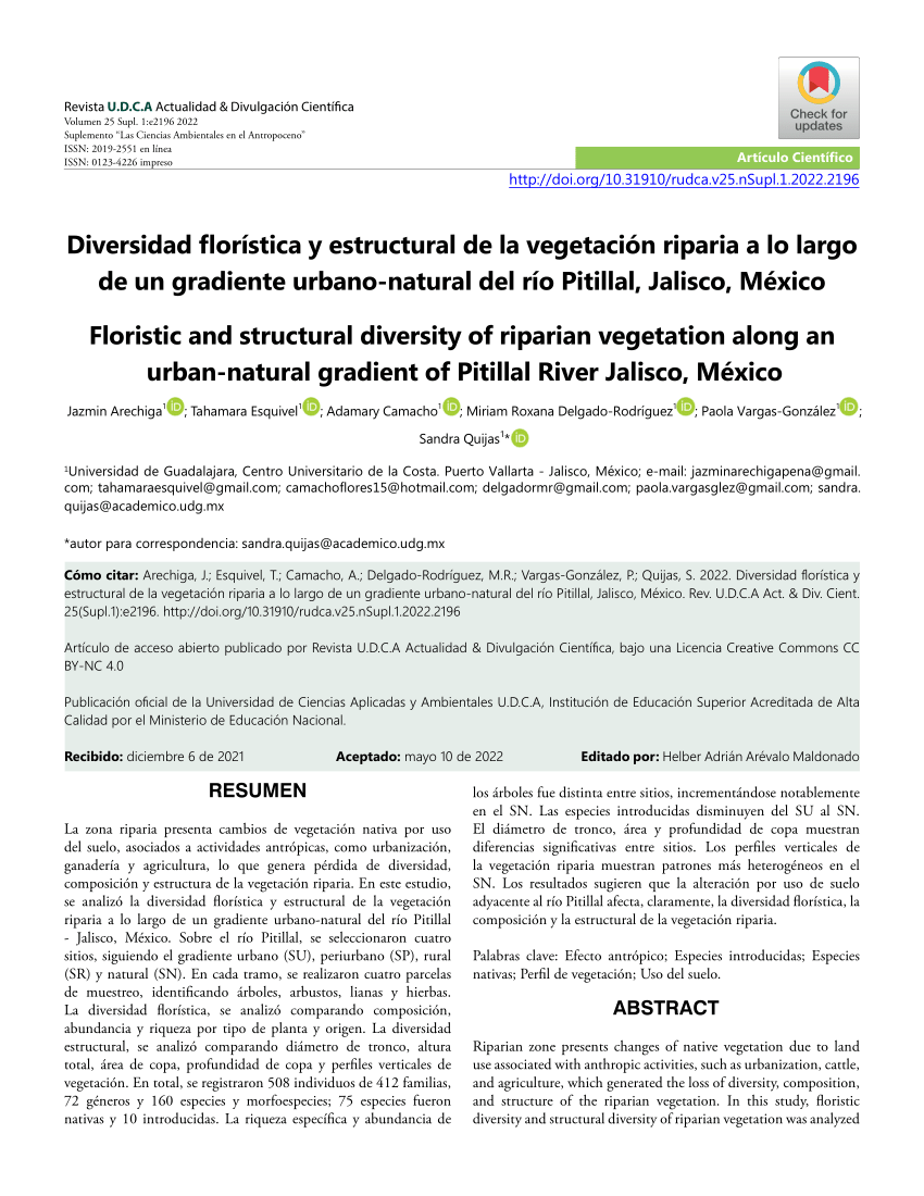 Pdf Diversidad Florística Y Estructural De La Vegetación Riparia A Lo Largo De Un Gradiente 1861