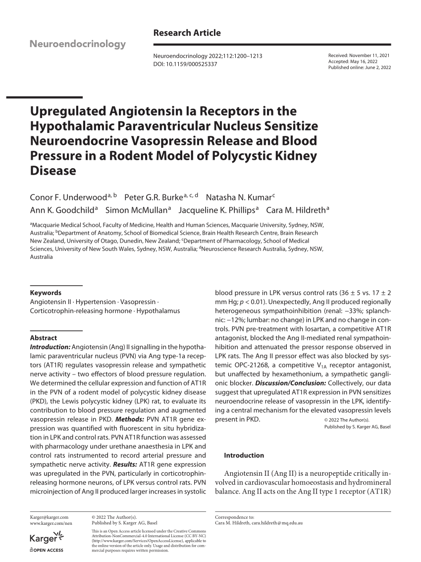 (PDF) UPREGULATED ANGIOTENSIN IA RECEPTORS IN THE HYPOTHALAMIC PVN ...