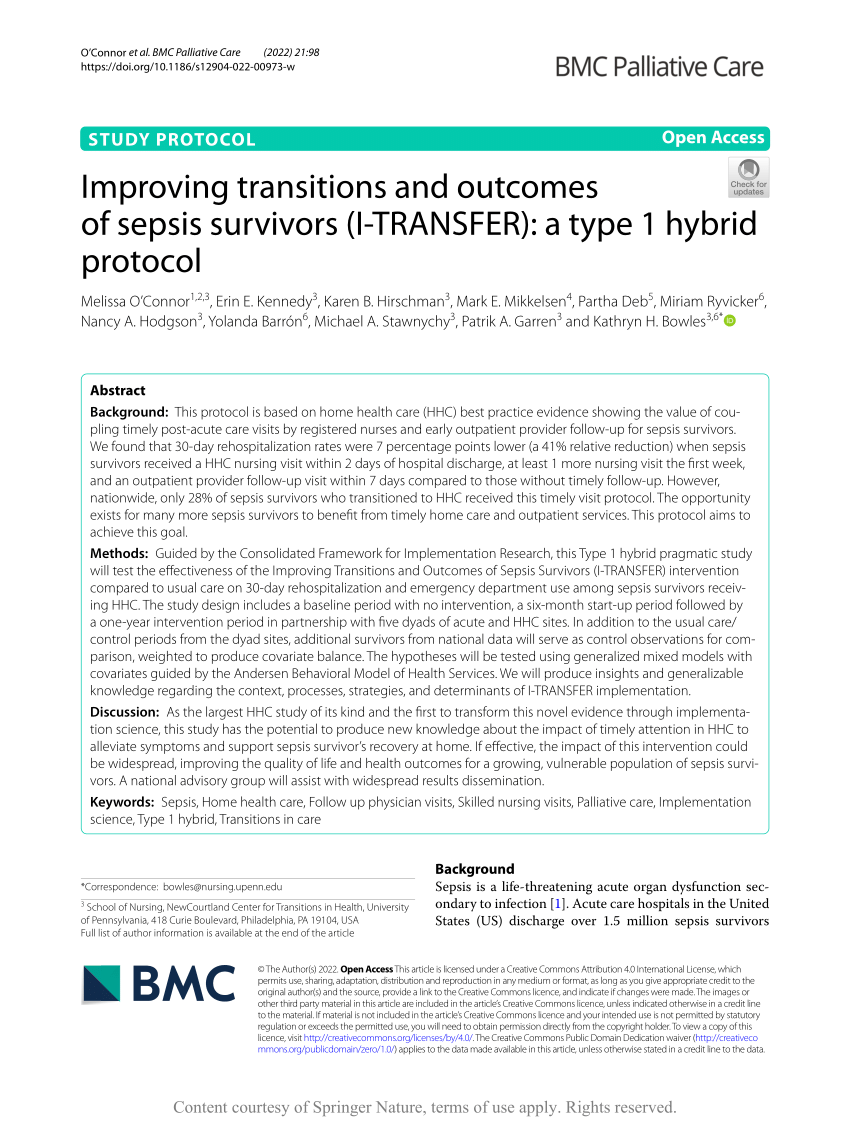 (PDF) Improving transitions and outcomes of sepsis survivors (I