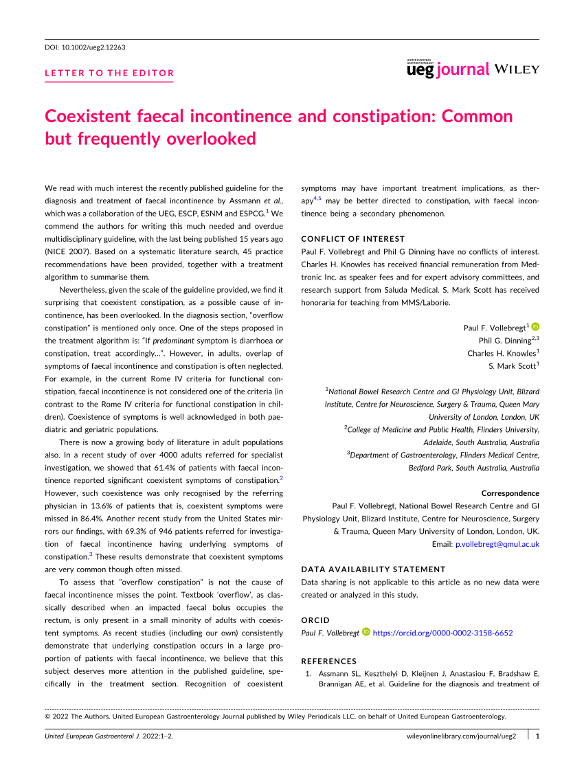 Pdf Coexistent Faecal Incontinence And Constipation Common But Frequently Overlooked