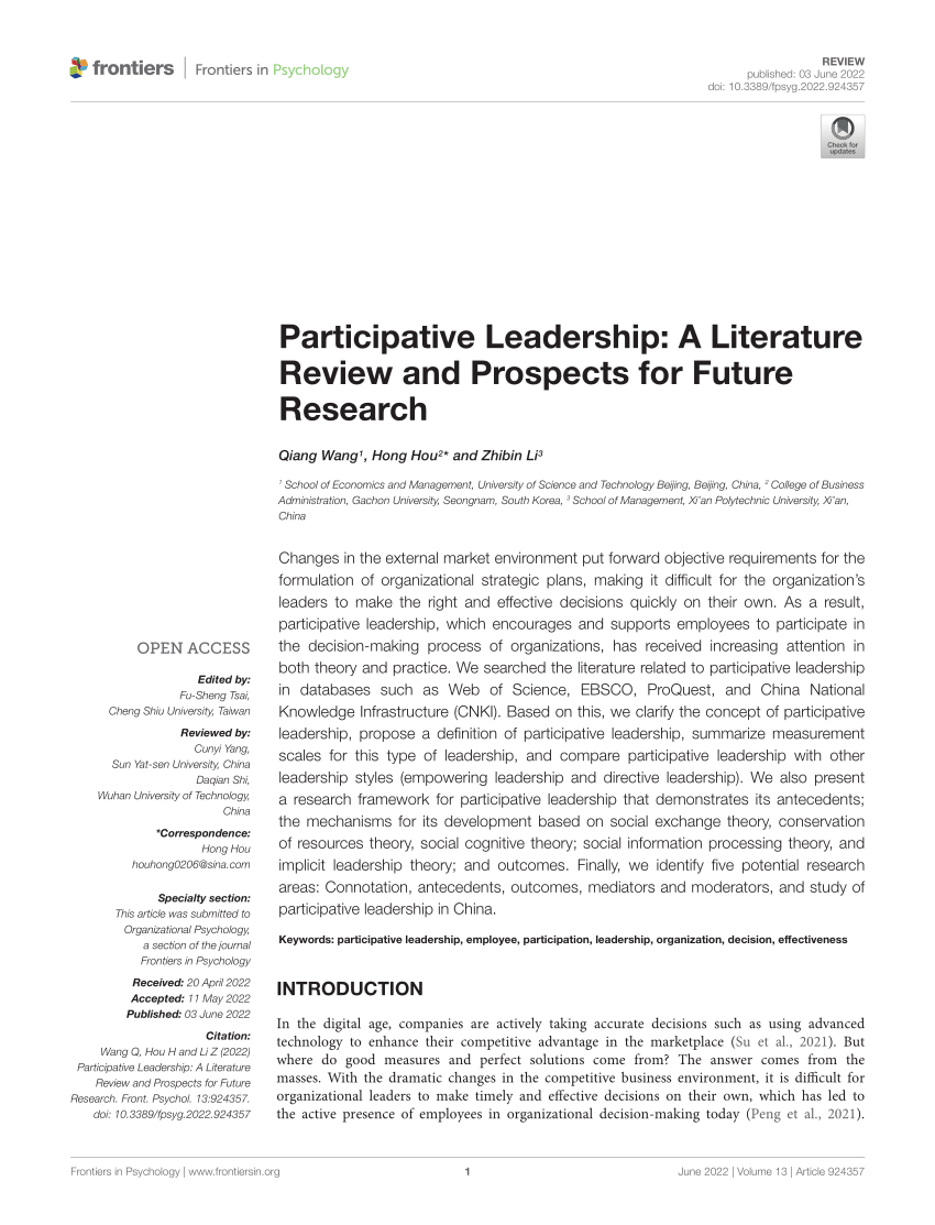 participative leadership a literature review and prospects for future research