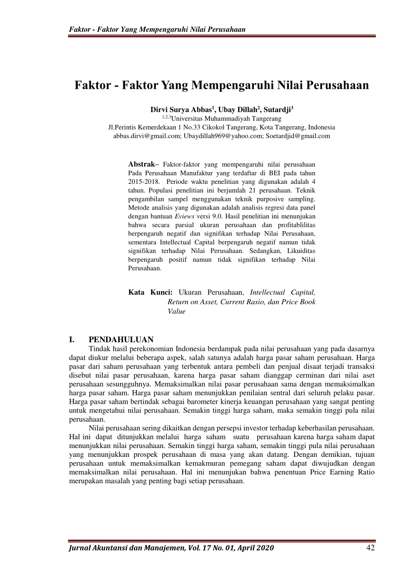 Pdf Faktor Faktor Yang Mempengaruhi Nilai Perusahaan