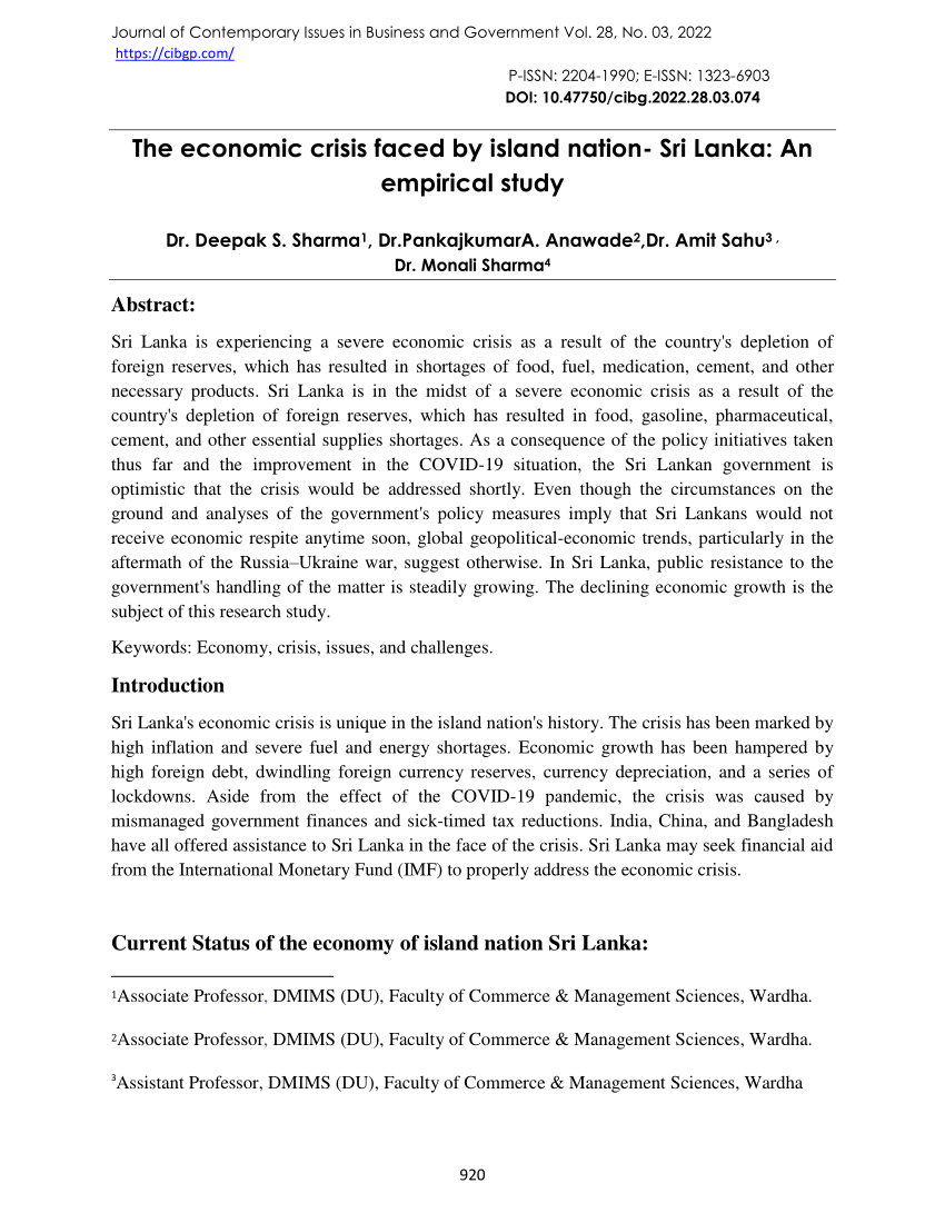 research paper on sri lanka economic crisis