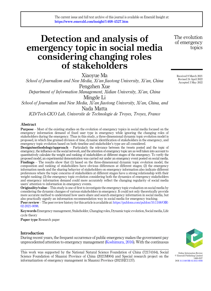 PDF) Detection and analysis of emergency topic in social media