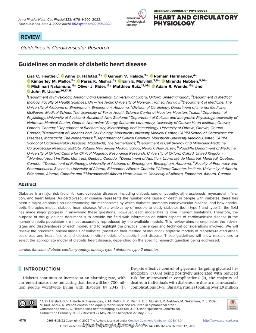 PDF) Guidelines on Models of Diabetic Heart Disease