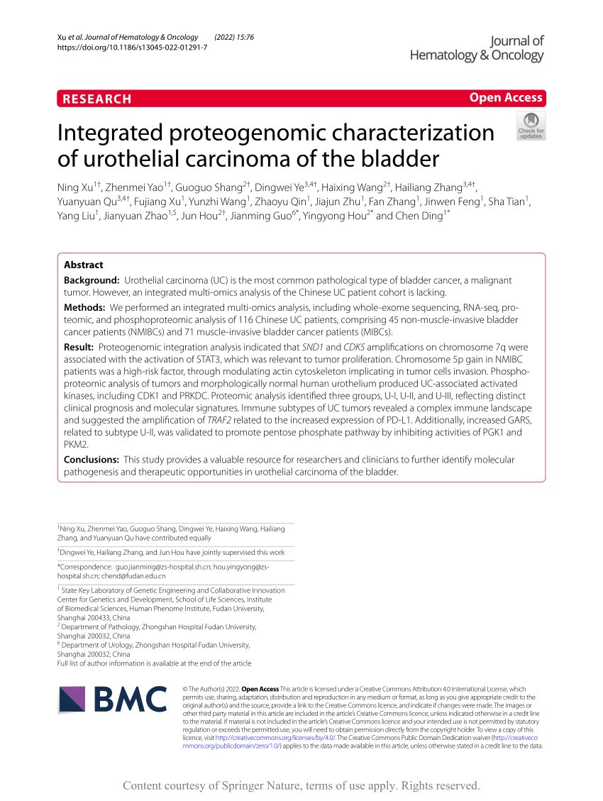 PDF) Integrated proteogenomic characterization of urothelial