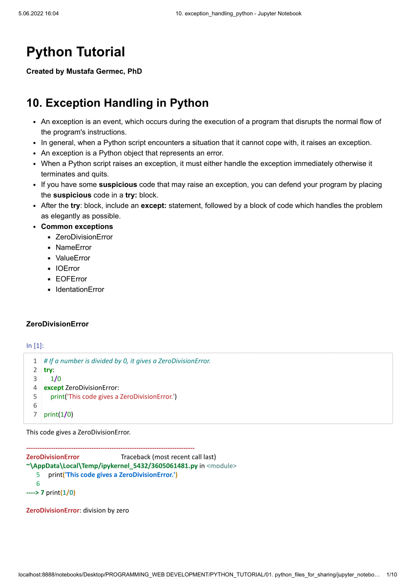 PDF) 10. Exception Handling in Python