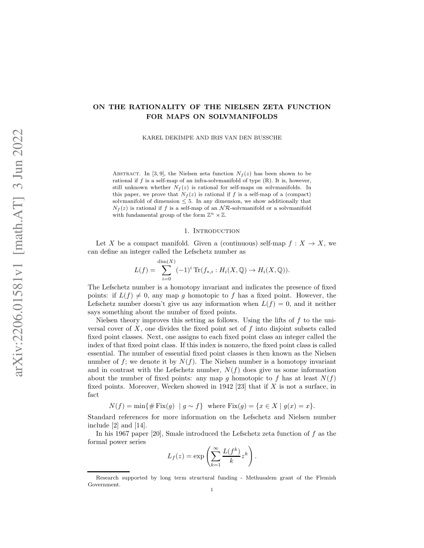 (PDF) On the rationality of the Nielsen zeta function for maps on ...