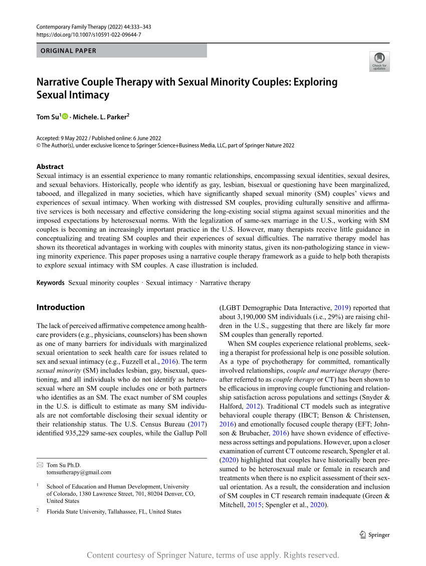 Narrative Couple Therapy With Sexual Minority Couples Exploring Sexual Intimacy Request Pdf 