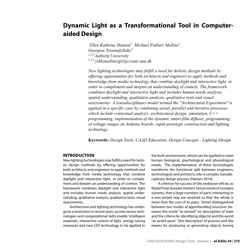 PDF) Dynamic Light as a Transformational Tool in Computer-aided Design