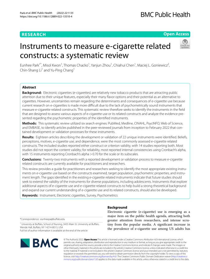 PDF Instruments to measure e cigarette related constructs a