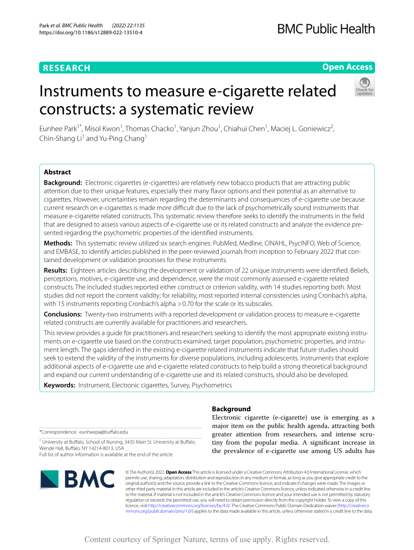 PDF Instruments to measure e cigarette related constructs a