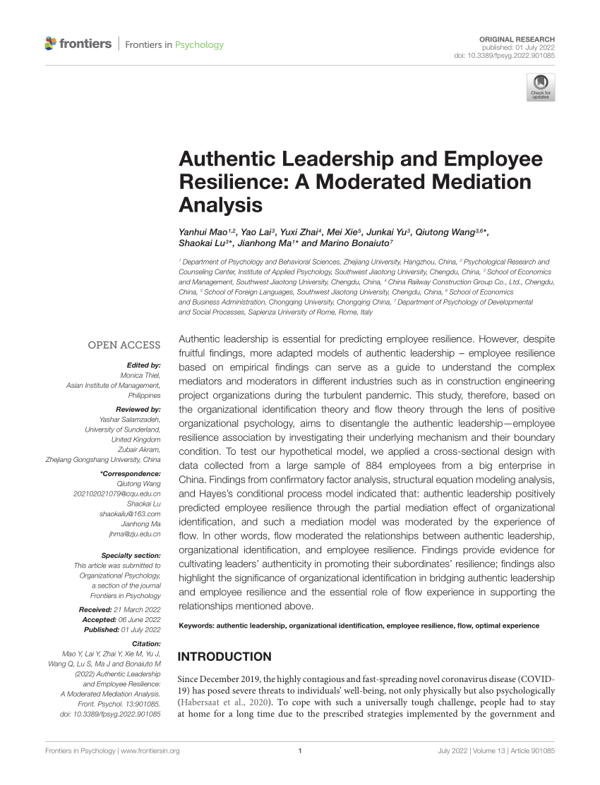 PDF Authentic Leadership and Employee Resilience A Moderated