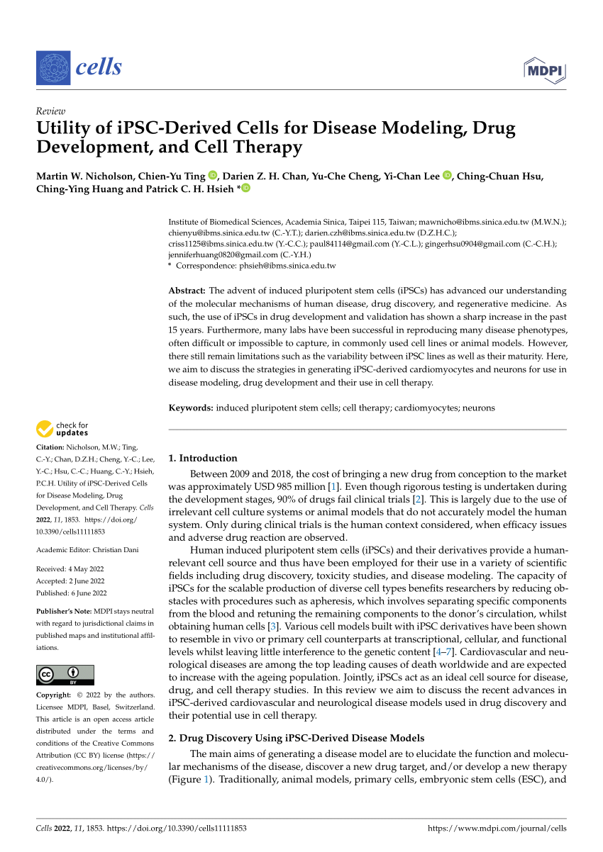 Pdf Utility Of Ipsc Derived Cells For Disease Modeling Drug Development And Cell Therapy 7538