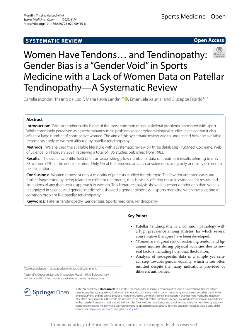 Pdf Women Have Tendons And Tendinopathy Gender Bias Is A “gender Void” In Sports Medicine 