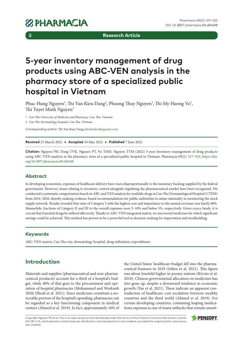 PDF) 5-year inventory management of drug products using ABC-VEN