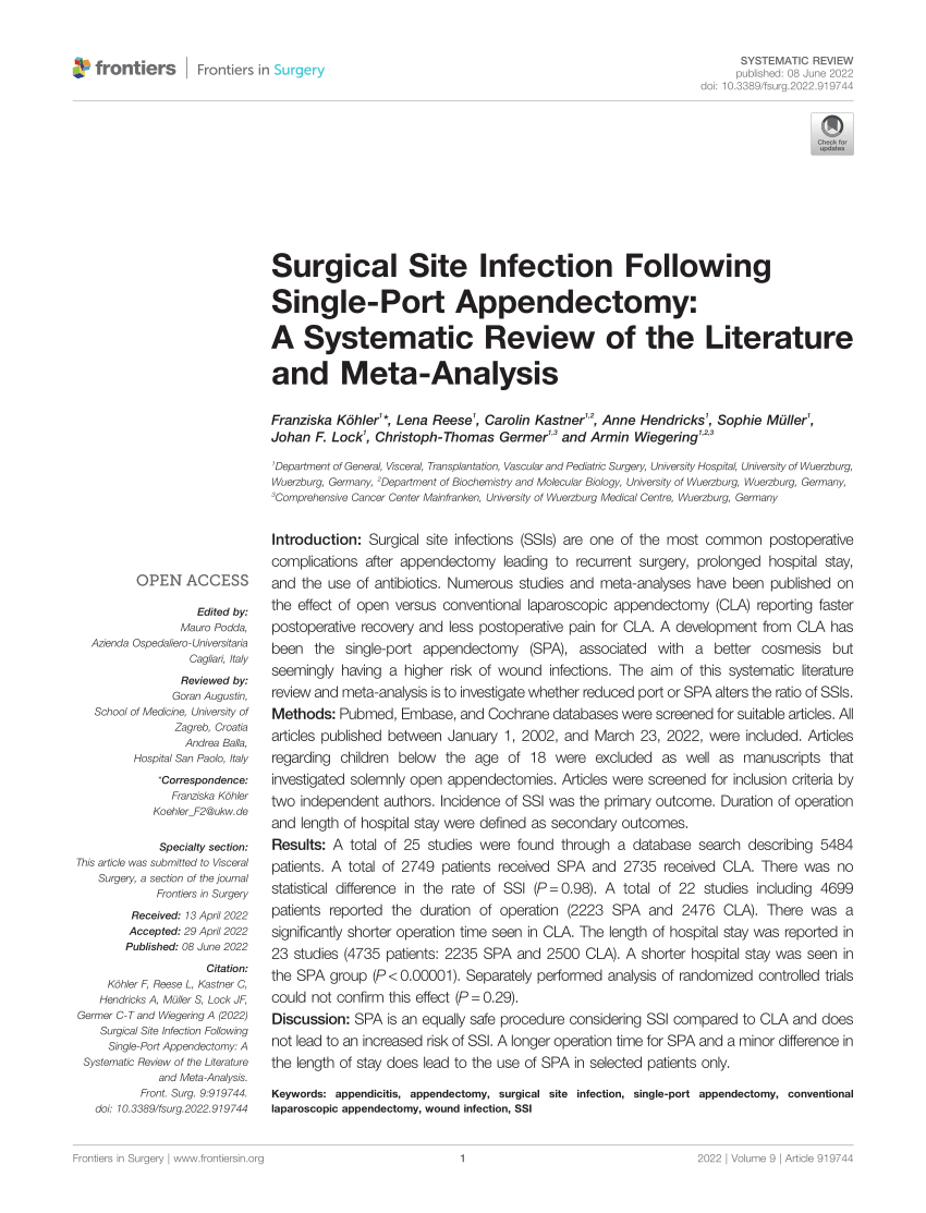 literature review on surgical site infection