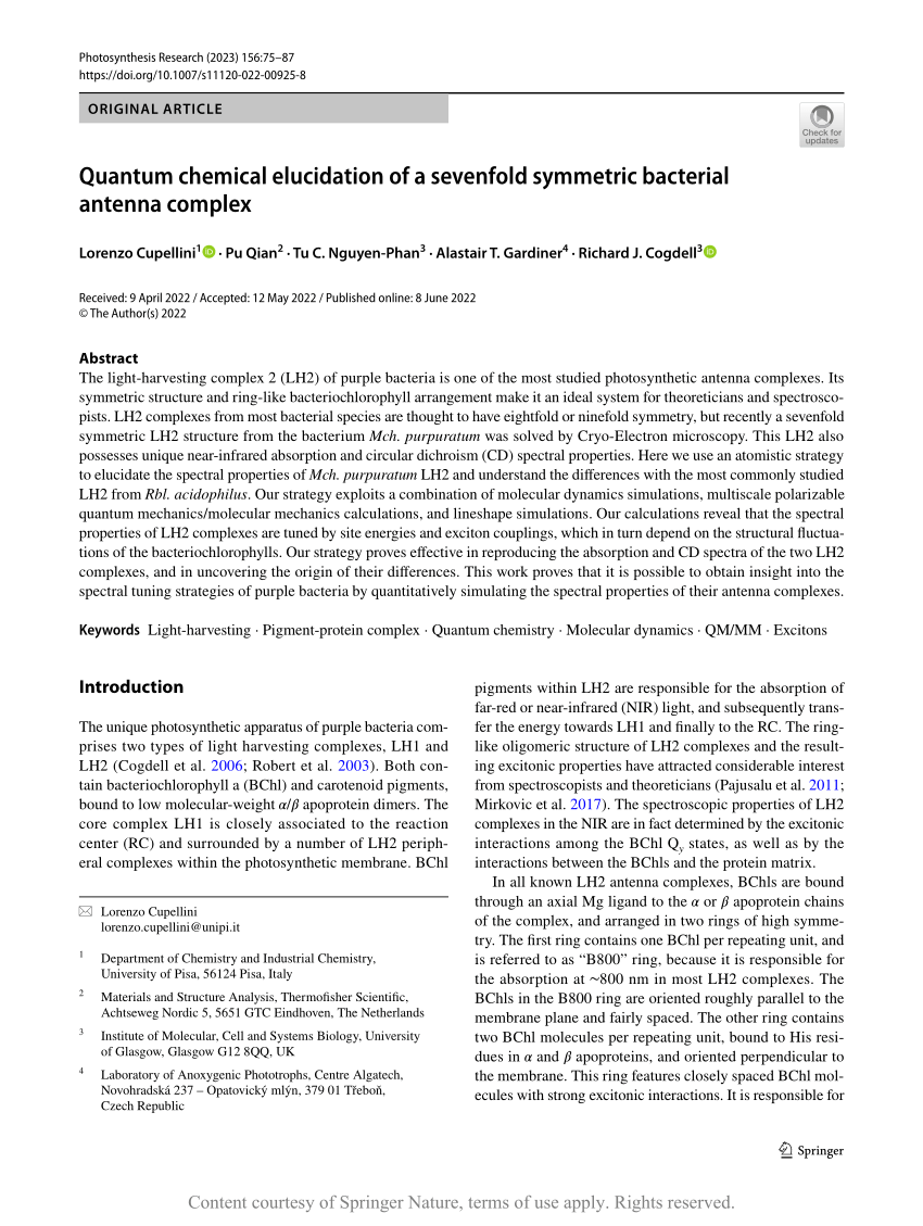 (PDF) Quantum chemical elucidation of a sevenfold symmetric bacterial