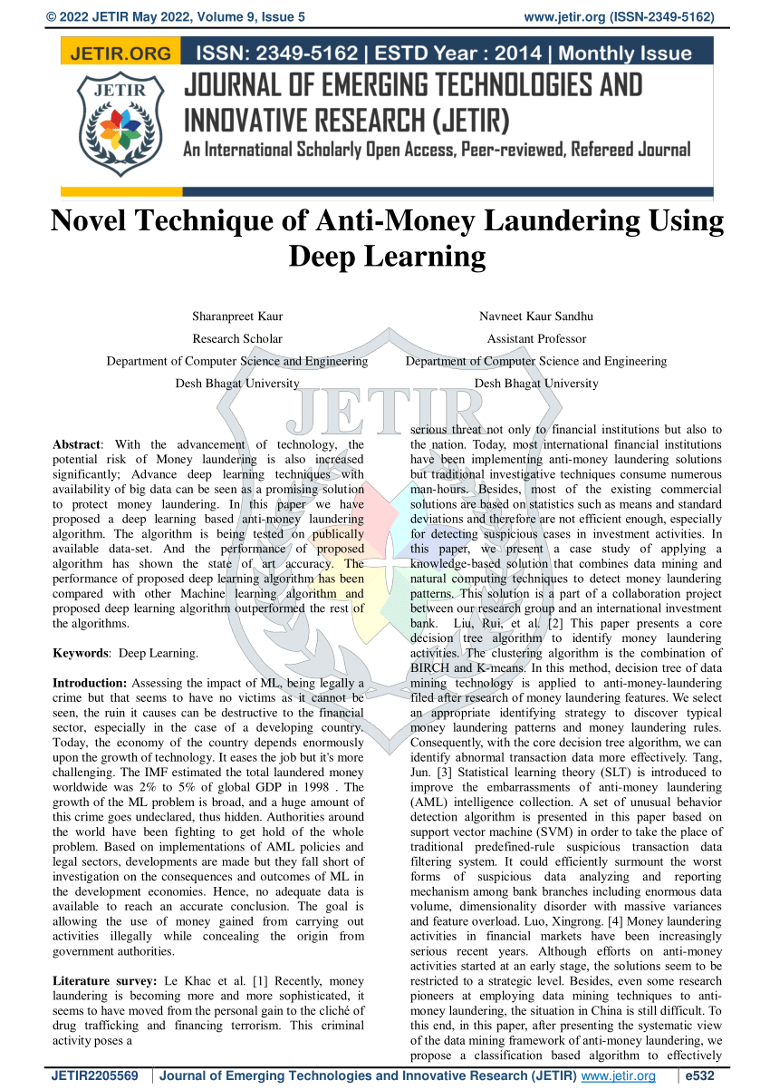 Pdf Novel Technique Of Anti Money Laundering Using Deep Learning 1352