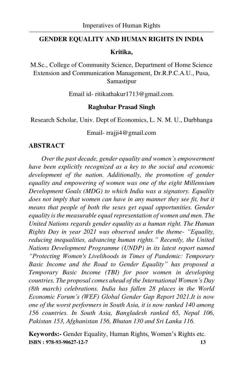 gender equality in india research paper