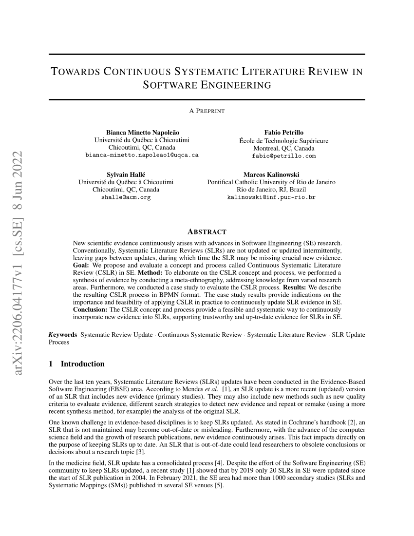 systematic literature reviews in software engineering