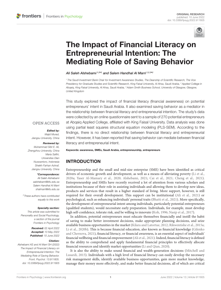 impact of financial literacy to students research paper