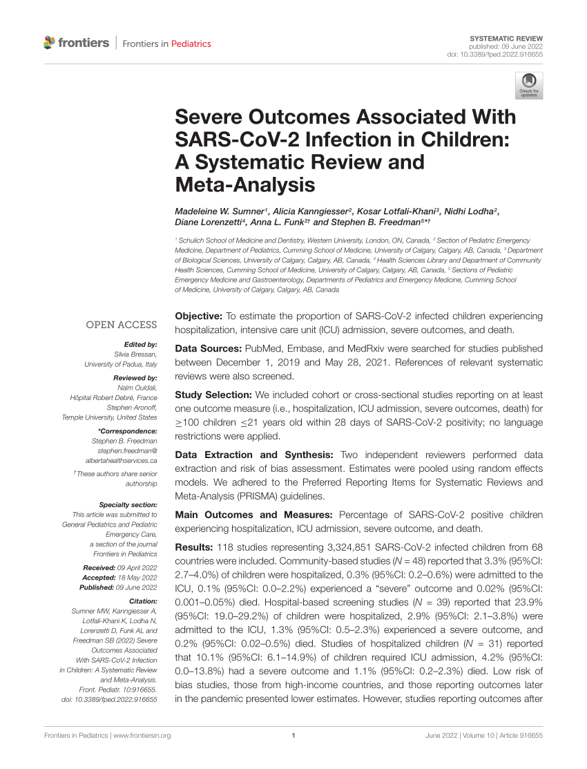 PDF Severe Outcomes Associated With SARS CoV 2 Infection in  