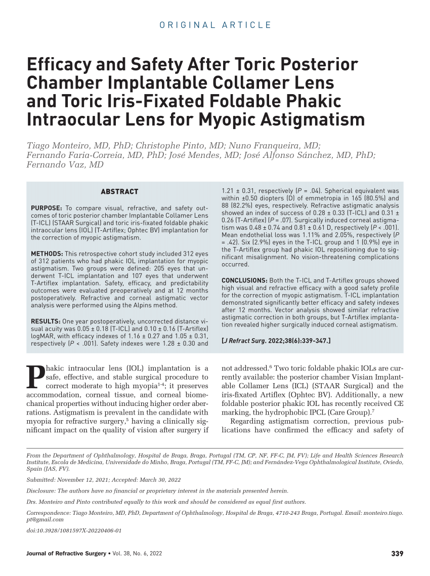 (PDF) Efficacy and Safety After Toric Posterior Chamber Implantable