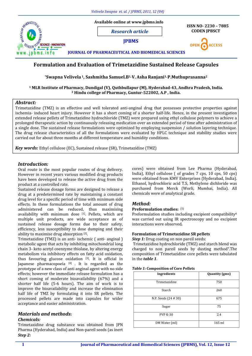 (PDF) Formulation and Evaluation of Trimetazidine Sustained Release ...