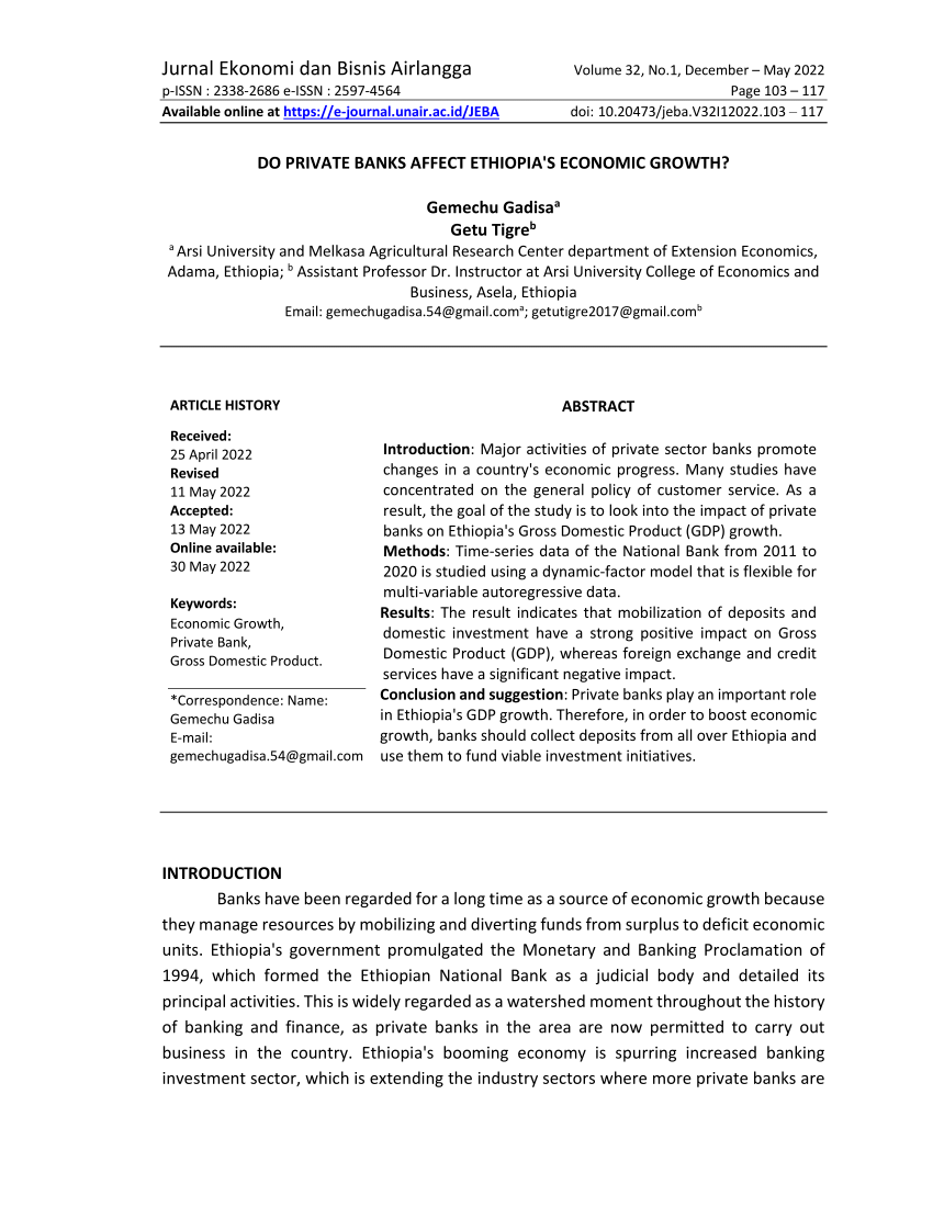 (PDF) DO PRIVATE BANKS AFFECT ETHIOPIA'S ECONOMIC GROWTH?