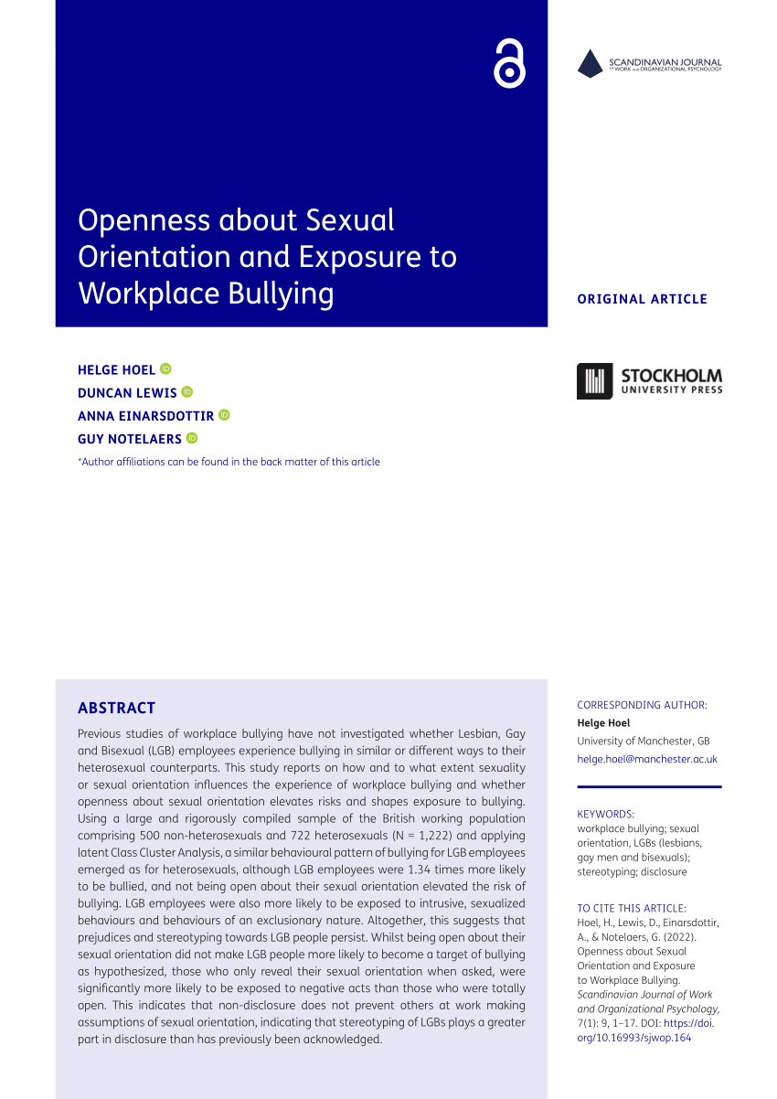 PDF) Openness about Sexual Orientation and Exposure to Workplace Bullying