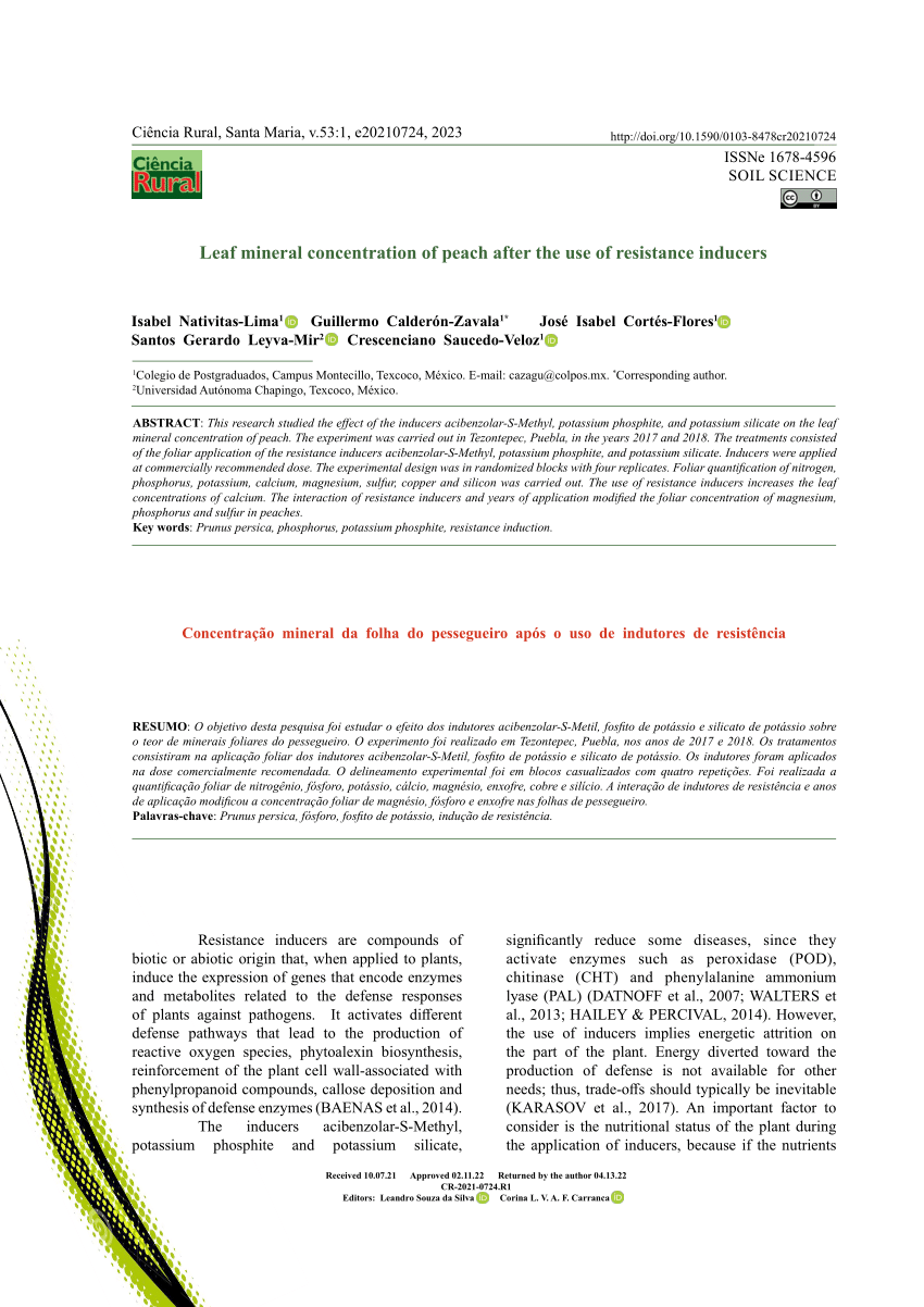 PDF) Concentração mineral da folha do pessegueiro após o uso de indutores  de resistência