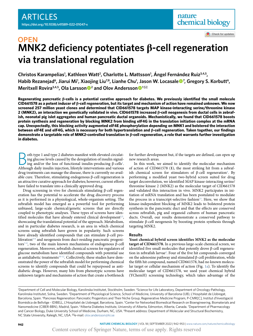 PDF) MNK2 deficiency potentiates β-cell regeneration via translational  regulation