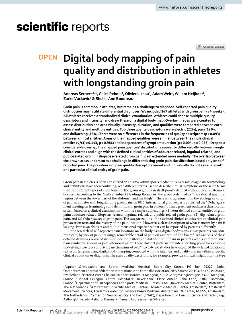 Digital body mapping of pain quality and distribution in athletes with  longstanding groin pain