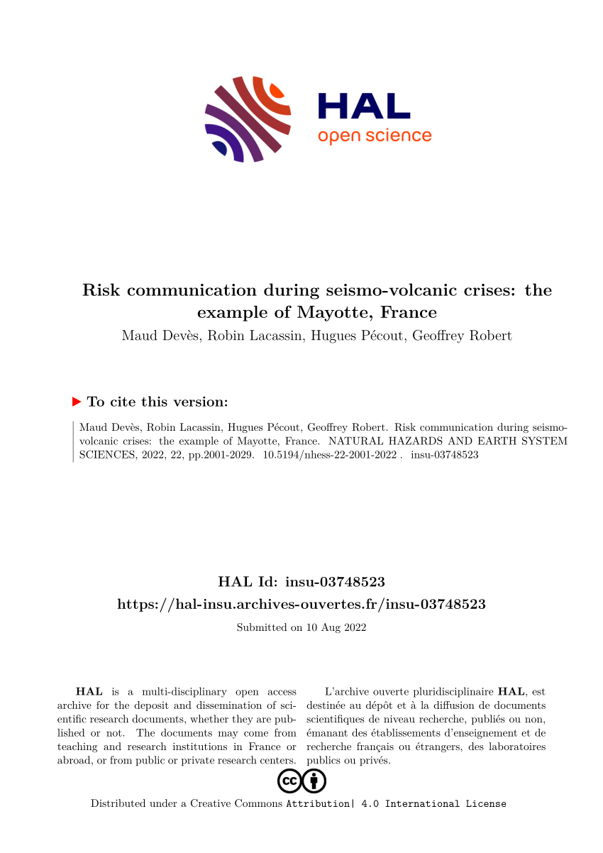 PDF) Risk communication during seismo-volcanic crises: the example of  Mayotte, France
