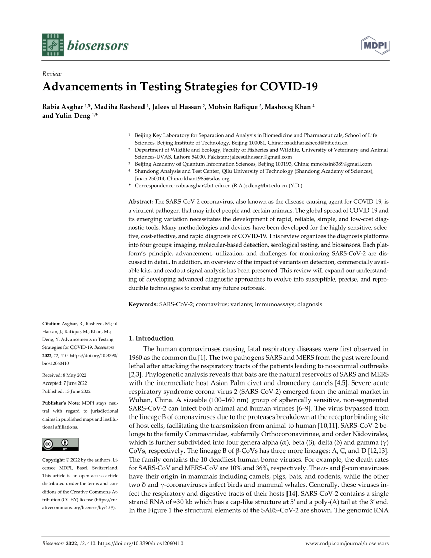 PDF) Advancements in Testing Strategies for COVID-19