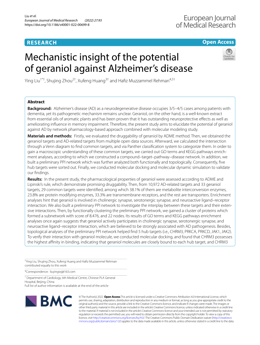 PDF) Mechanistic insight of the potential of geraniol against 