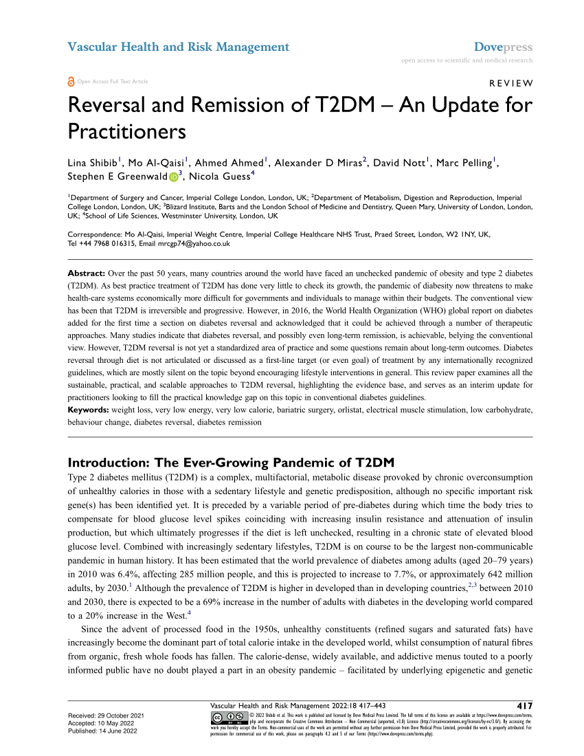 PDF) Reversal and Remission of T2DM – An Update for Practitioners