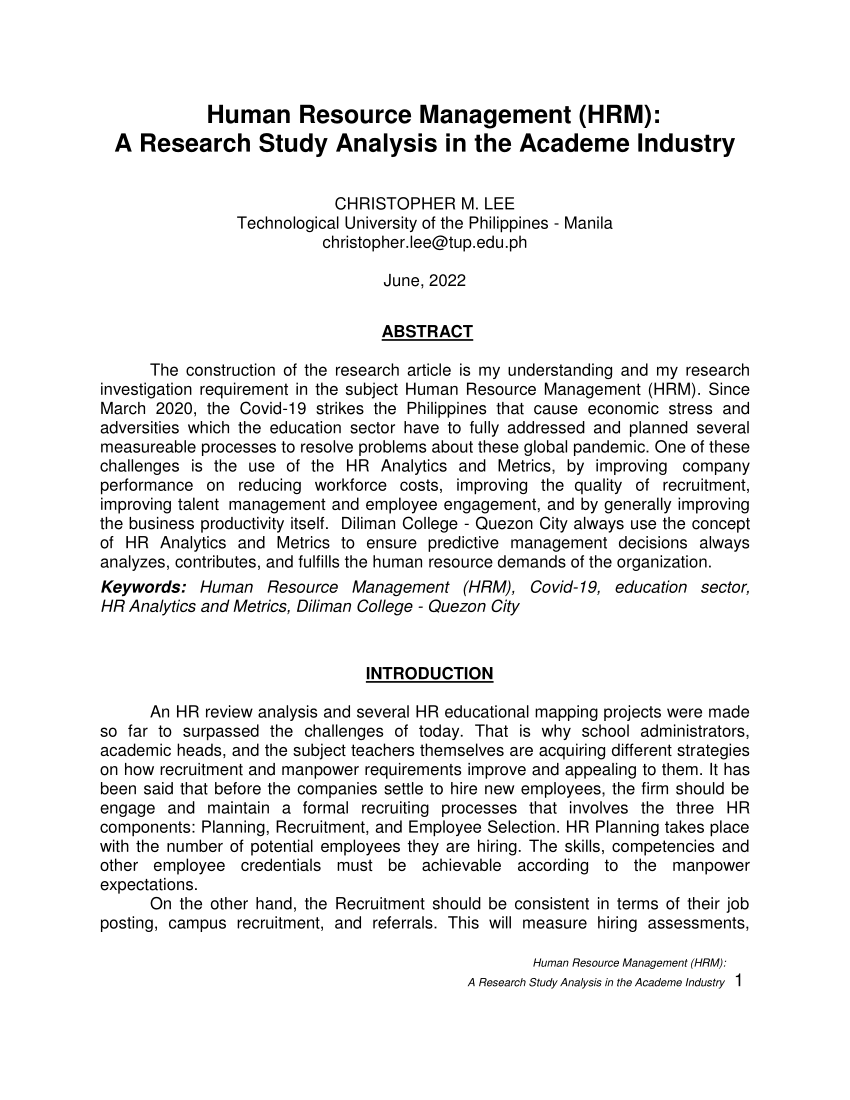 topics for hrm research paper