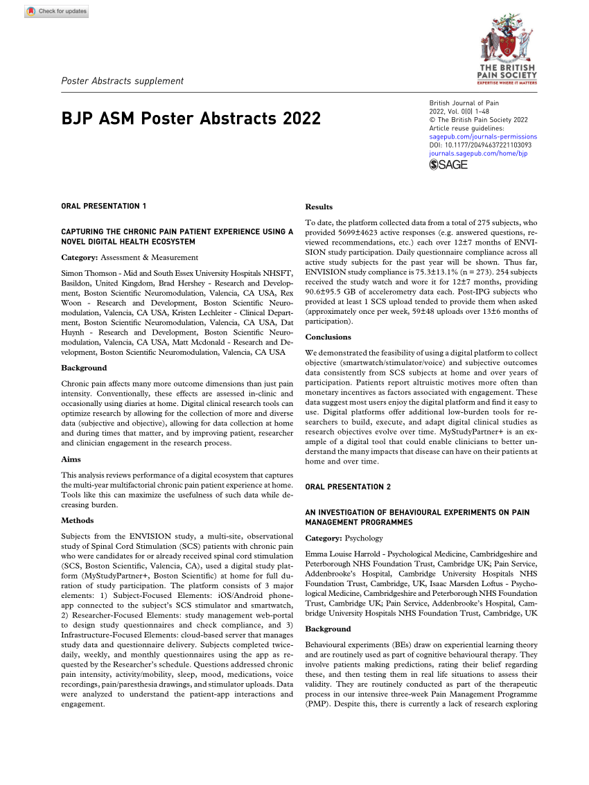 (PDF) BJP ASM Poster Abstracts 2022; PP081 PLACEBO ANALGESIA SINGLE