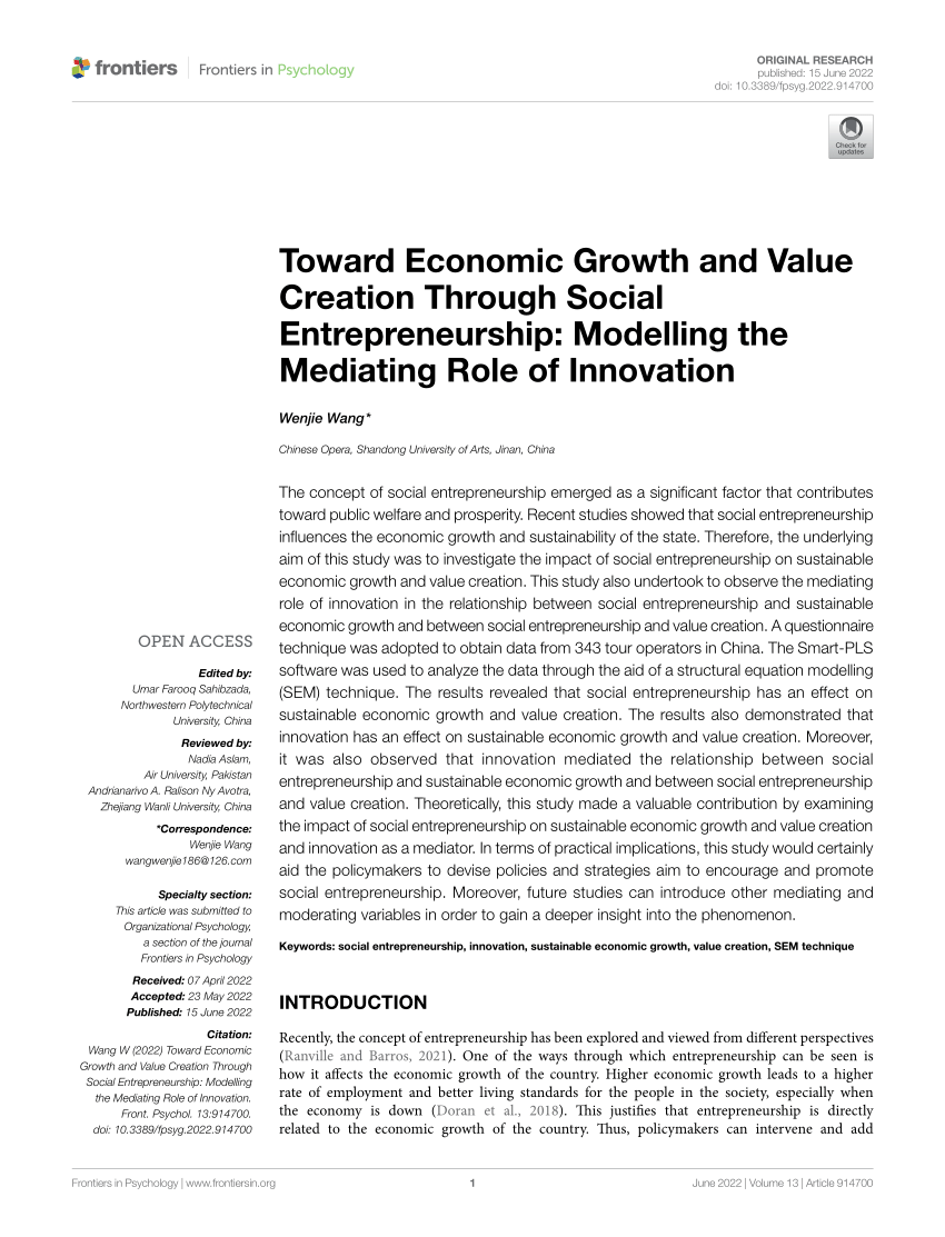 Pdf Toward Economic Growth And Value Creation Through Social Entrepreneurship Modelling The