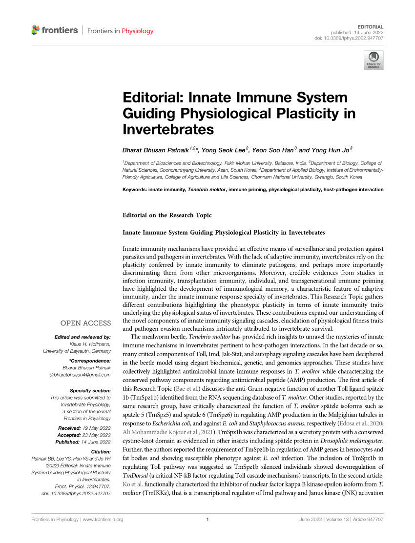 (PDF) Editorial: Innate Immune System Guiding Physiological Plasticity