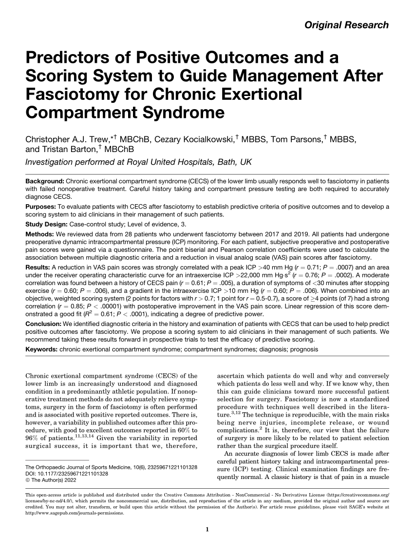 Pdf Predictors Of Positive Outcomes And A Scoring System To Guide Management After Fasciotomy