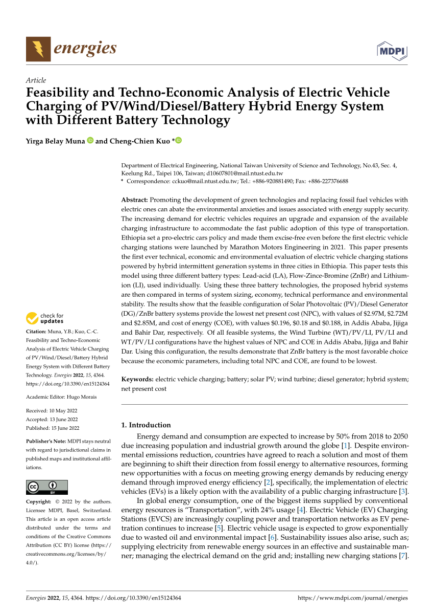 Pdf Feasibility And Techno Economic Analysis Of Electric Vehicle Charging Of Pvwinddiesel 3462