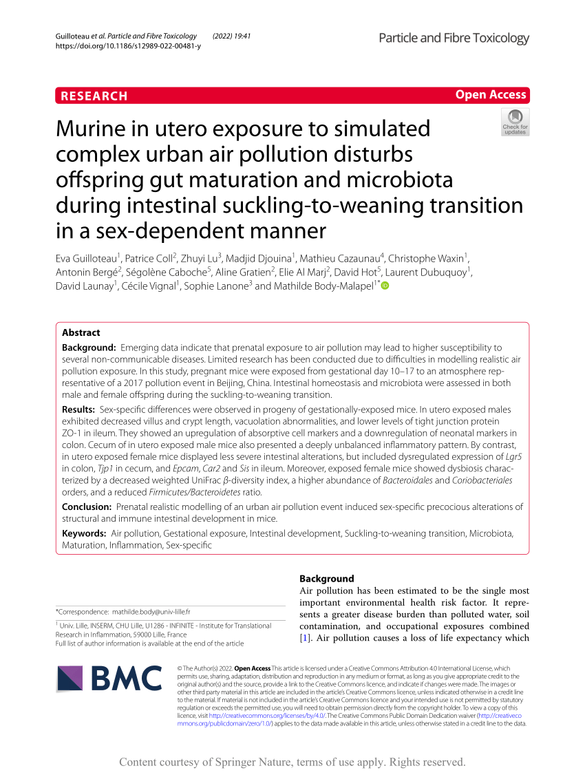 Pdf Murine In Utero Exposure To Simulated Complex Urban Air Pollution Disturbs Offspring Gut 1707