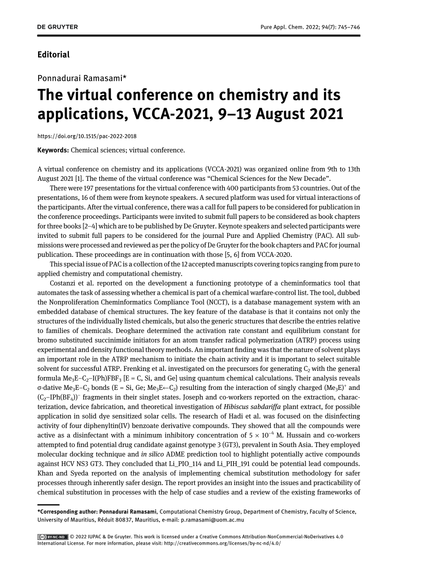 (PDF) The virtual conference on chemistry and its applications, VCCA